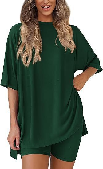 Damen Lässiges Lounge-Set mit übergroßem Oberteil und kurzen Hosen Drune
