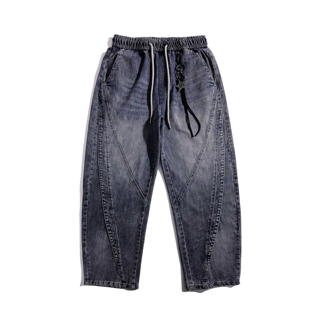 Damen Jeans-Jogger mit elastischem Bund, Ziernähten und Karabiner‑Detail Drune