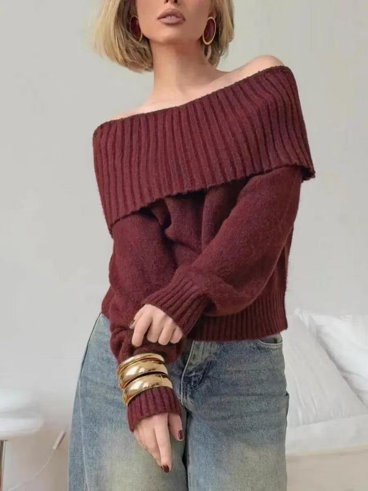 Damen eleganter Pullover mit weitem Rippkragen und weichem Material Drune