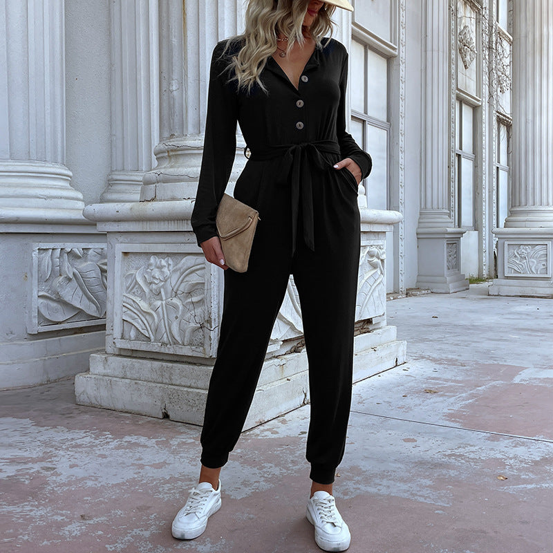 Damen Lässiger Jumpsuit mit Gürtel Drune