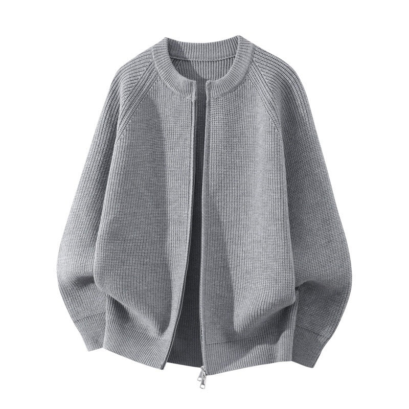 Damen Oversize-Strickcardigan mit Rundhals, Raglanärmeln und Zwei-Wege-Reißverschluss Drune