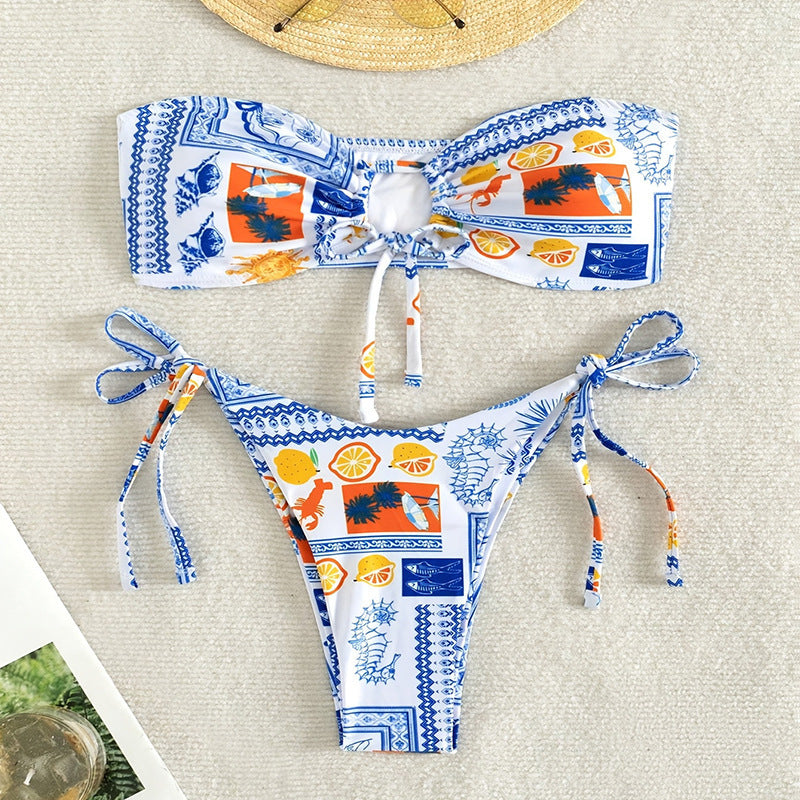 Damen Bandeau-Bikini mit verspieltem Muster und anpassbarem Bindesystem Drune