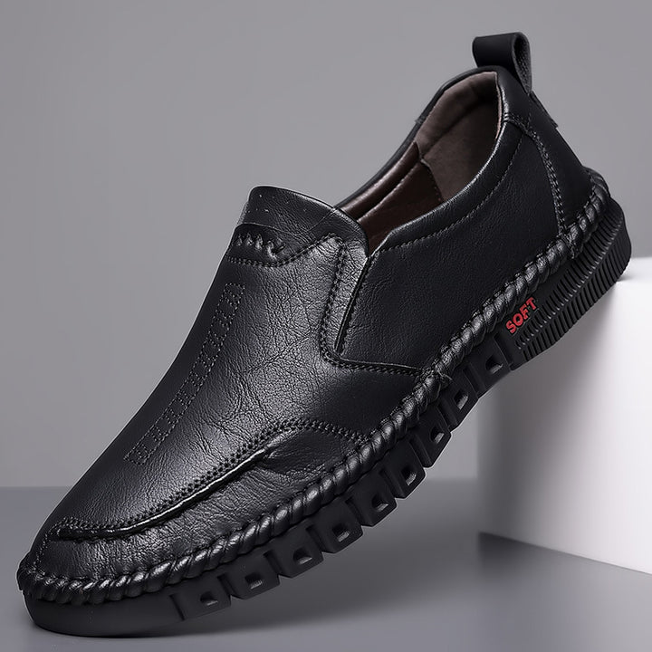 Herren Elegante Leder-Slipper mit geflochtener Sohleneinfassung und flexibler Soft-Profilsohle Drune