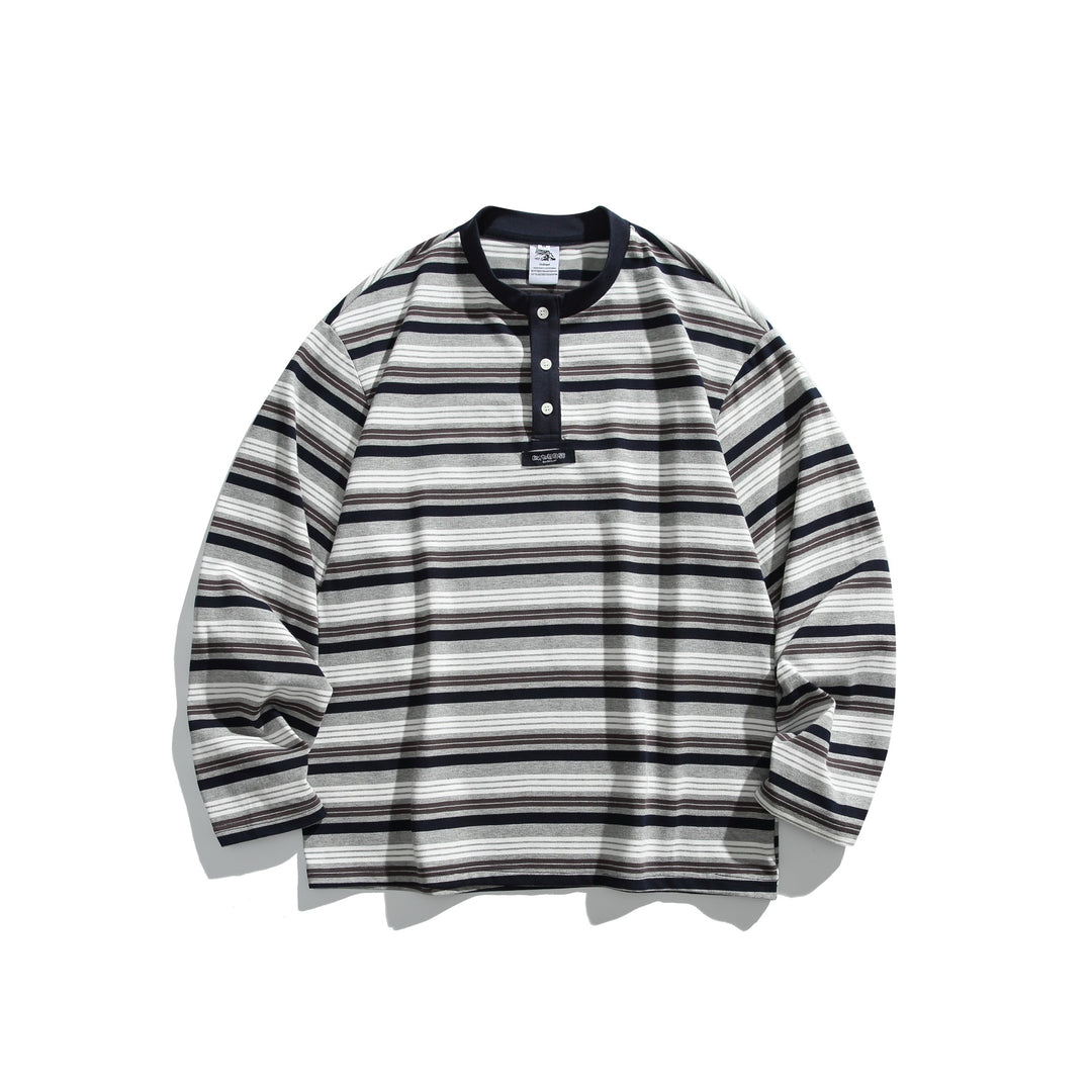 Unisex Oversize-Henleyshirt mit Knopfleiste, Streifenstruktur und geripptem Halsbund Drune