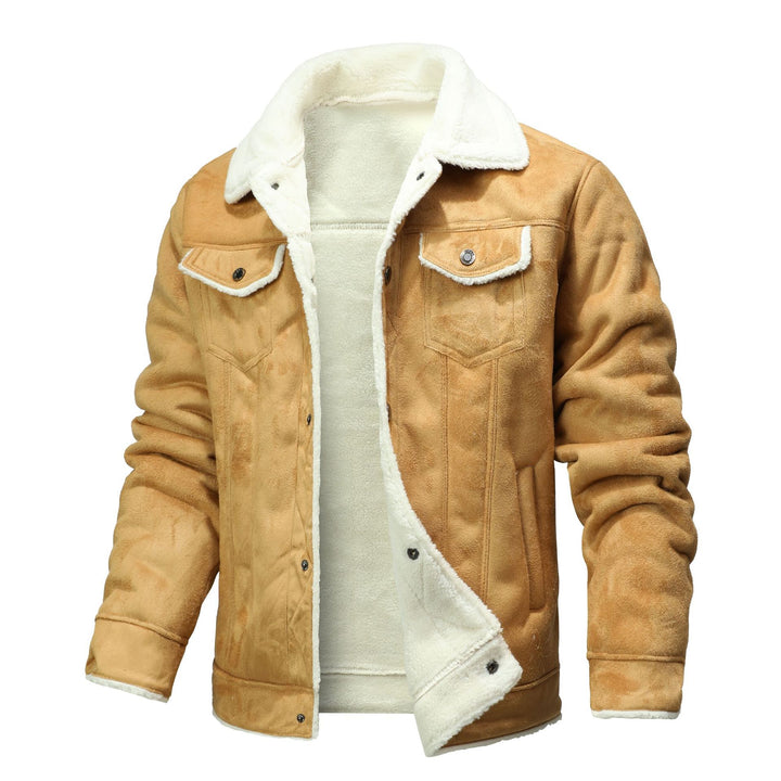 Herren Wildleder-Imitat Truckerjacke mit Sherpa-Futter Drune