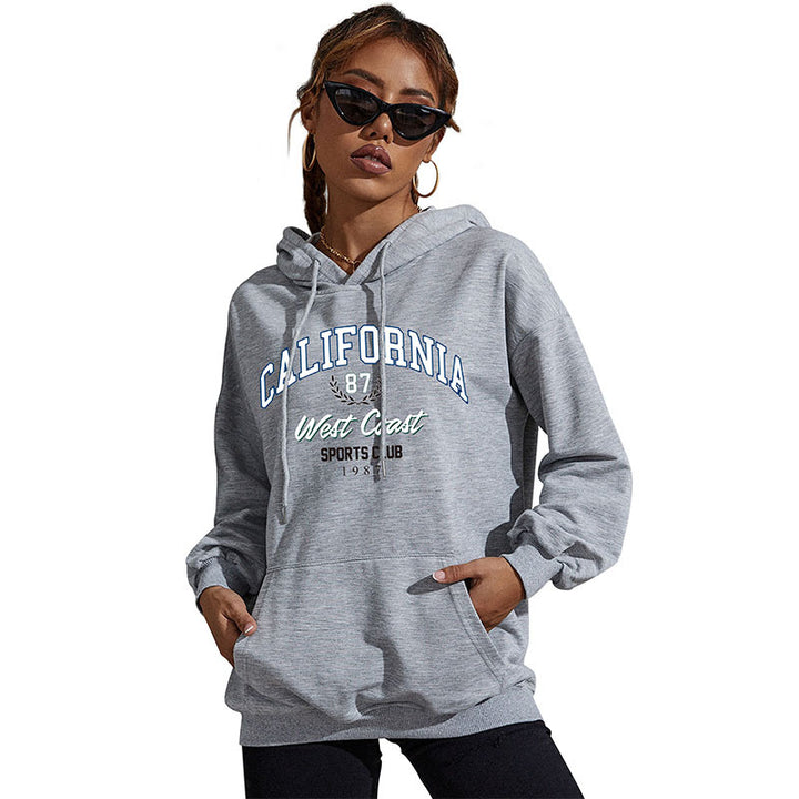 Damen Relaxed-Fit Hoodie mit Collegestyle-Frontprint und Kängurutasche Drune