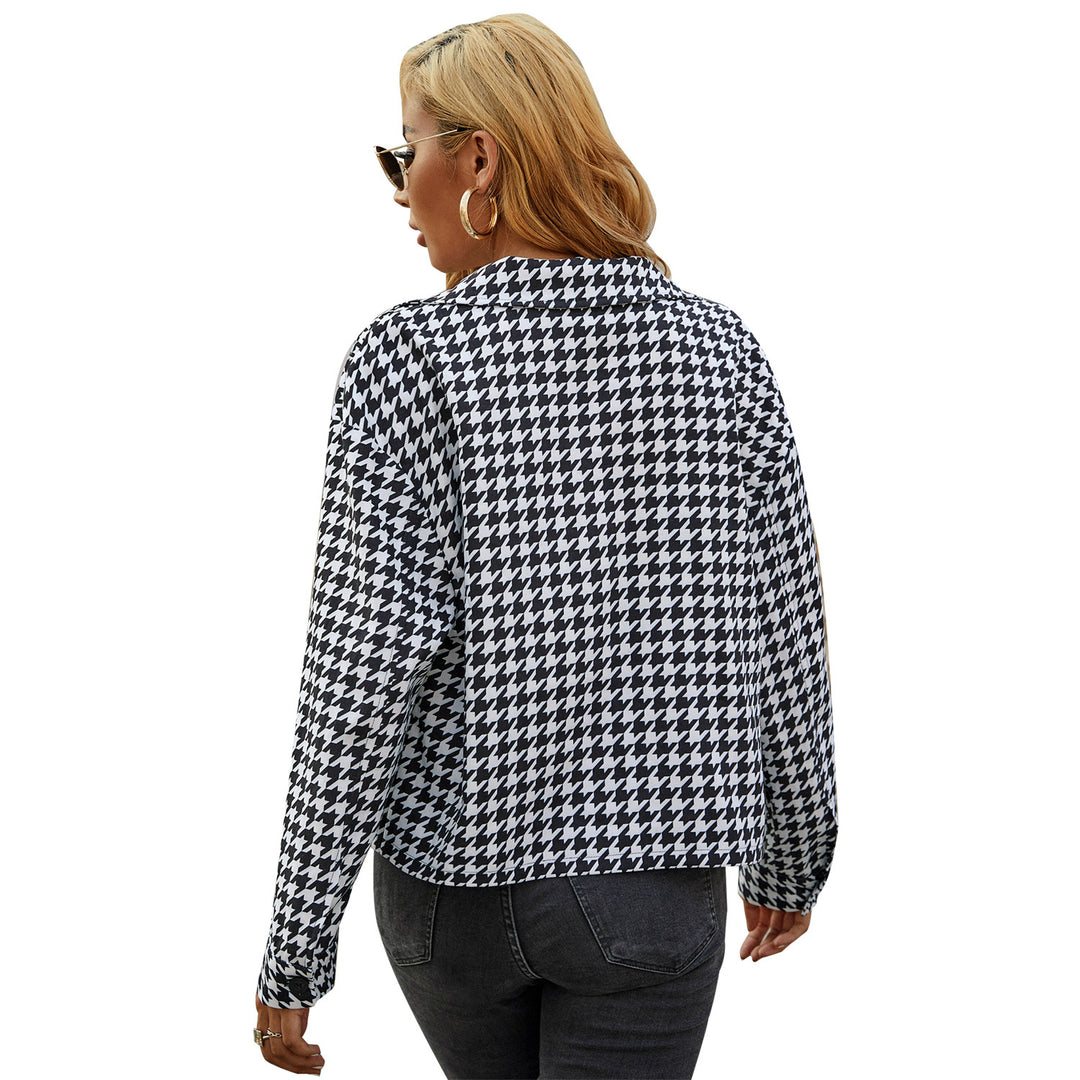 Damen stylisches Blusenshirt mit klassischem Hahnentrittmuster Drune