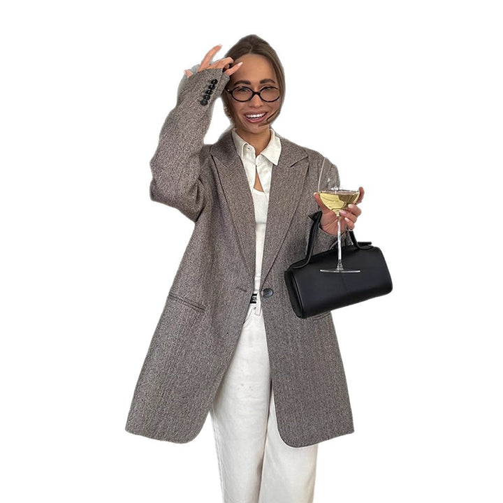 Damen Langer oversized Wollmix-Mantel mit einreihiger Knopfleiste, fallendem Revers und Eingrifftaschen Drune