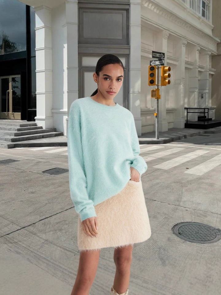 Damen weicher Strickpullover mit elegantem Rundhalsausschnitt und lässigem Schnitt Drune