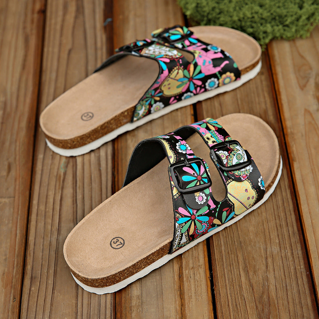 Damen modische Zehentrenner-Sandalen mit floralem Design und anatomischem Fußbett Drune