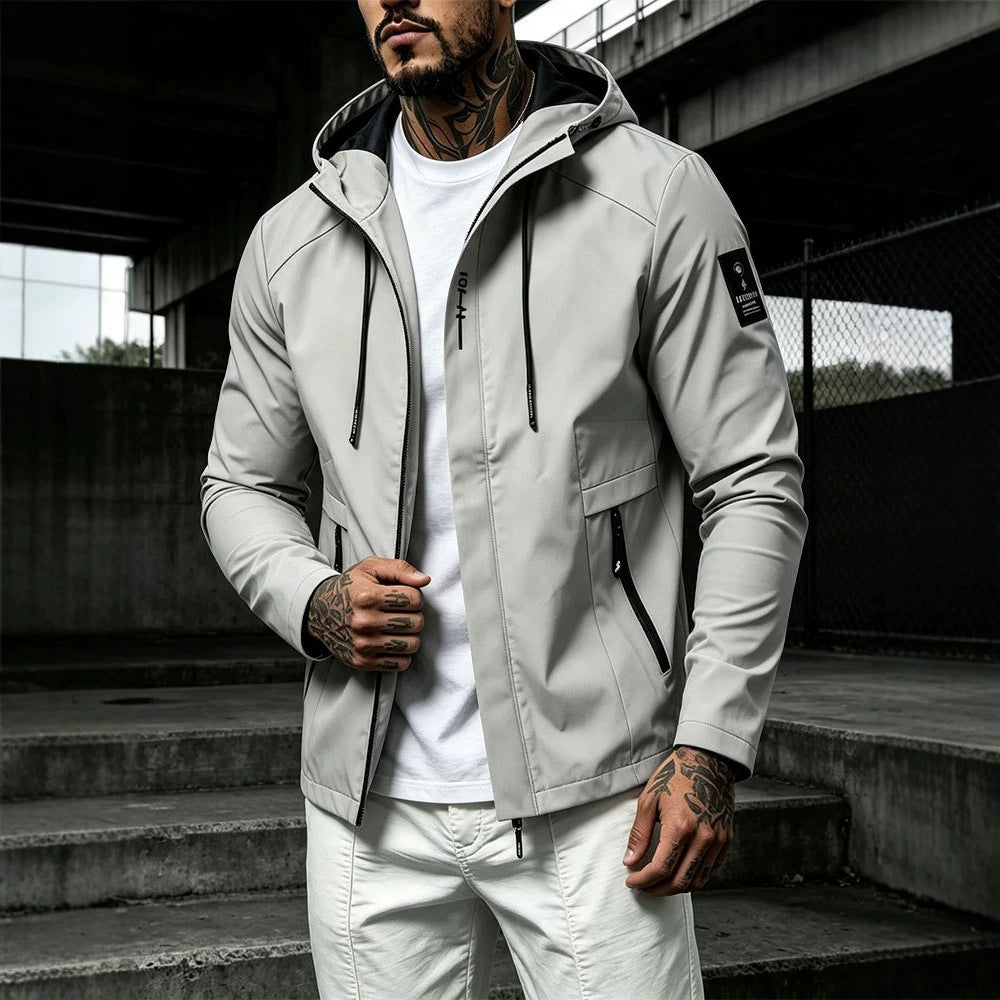 Herren Wasserabweisende Softshell-Jacke mit Kapuze und verdecktem Reißverschluss Drune