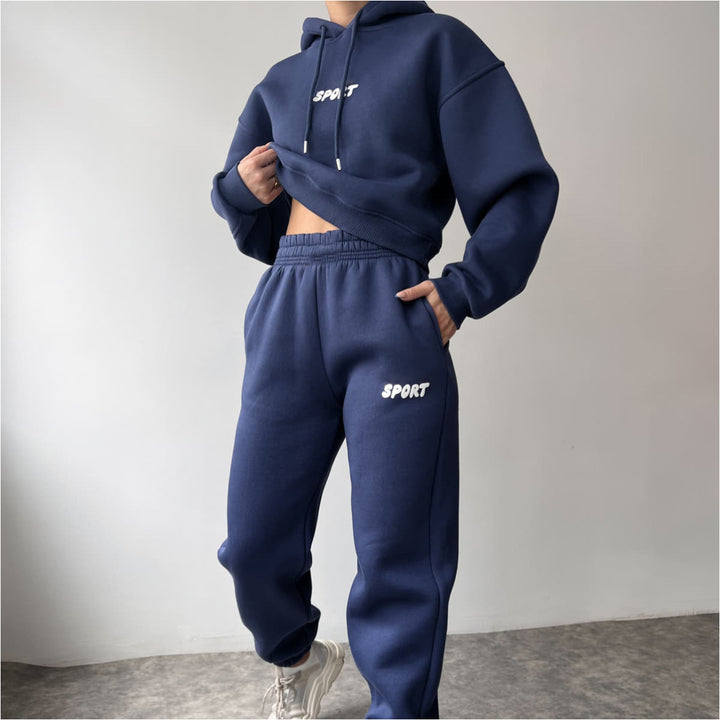 Damen lässiges Sport-Hoodie- und Jogginghosen-Set mit hoher Taillierung und weichem Material Drune