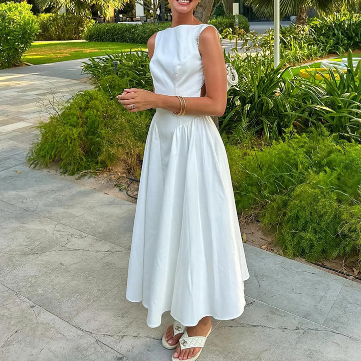 Damen Elegantes Midi-Kleid mit tailliertem Oberteil und schwingendem Rock Drune