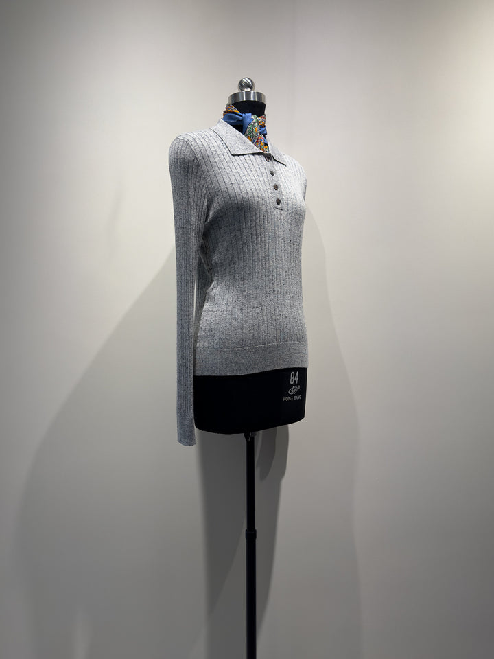 Damen Ripp Longsleeve Polo Top Drune