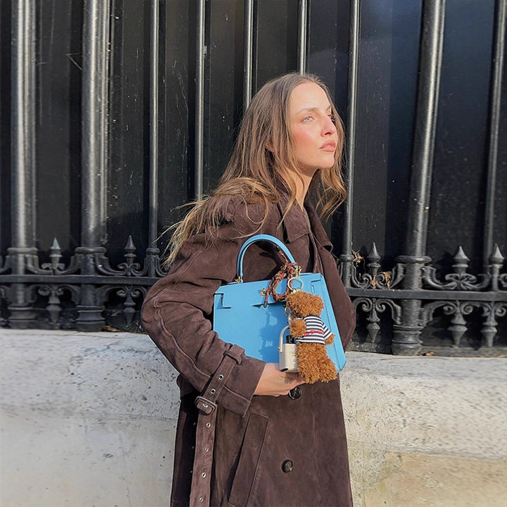 Damen Langer Trenchcoat aus weichem Wildlederimitat mit modischen Details Drune