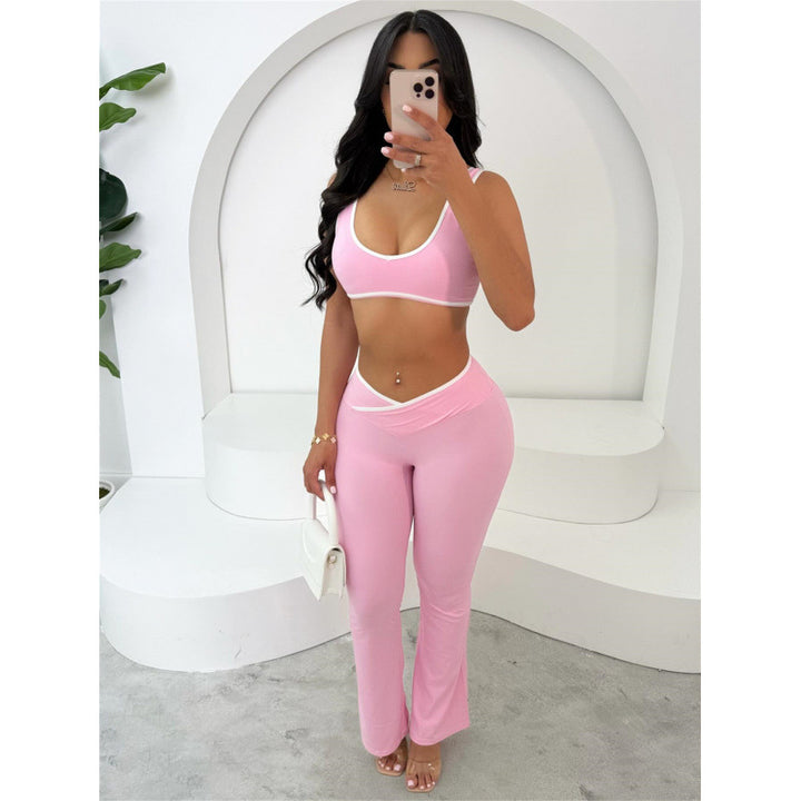 Damen Sportliches Zweiteiler Set mit kurzer Oberteil und flared Leggings Drune