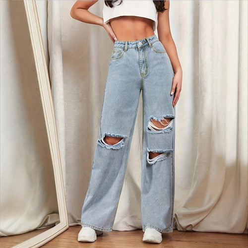 Damen Hochtaillierte Baggy-Jeans im Wide‑Leg mit mehrstufigen Knie-Cutouts Drune