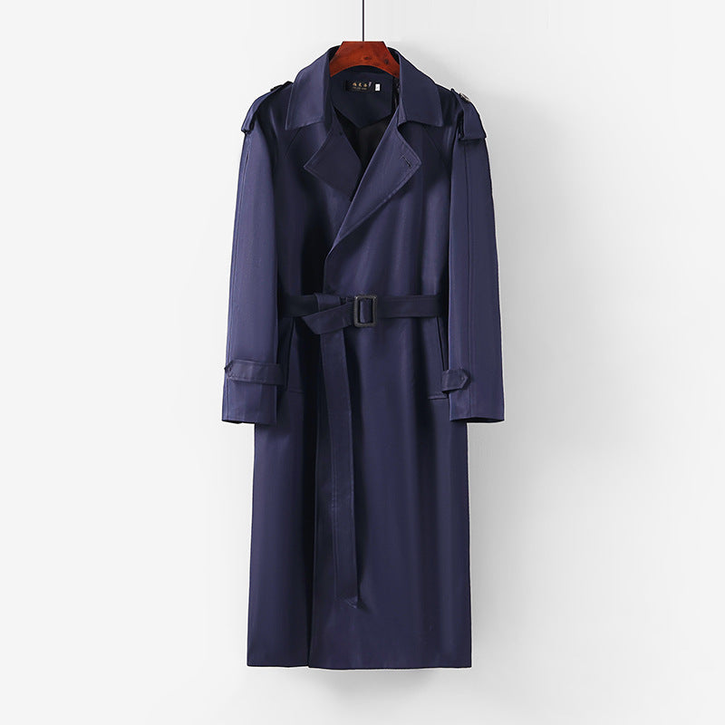 Unisex Langer minimalistischer Trenchcoat mit Gürtel und Schulterklappen Drune