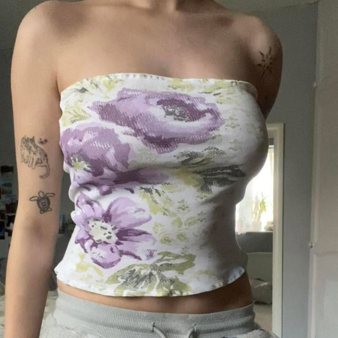 Damen Bandeau-Top mit floralem Muster und elastischem Bund Drune