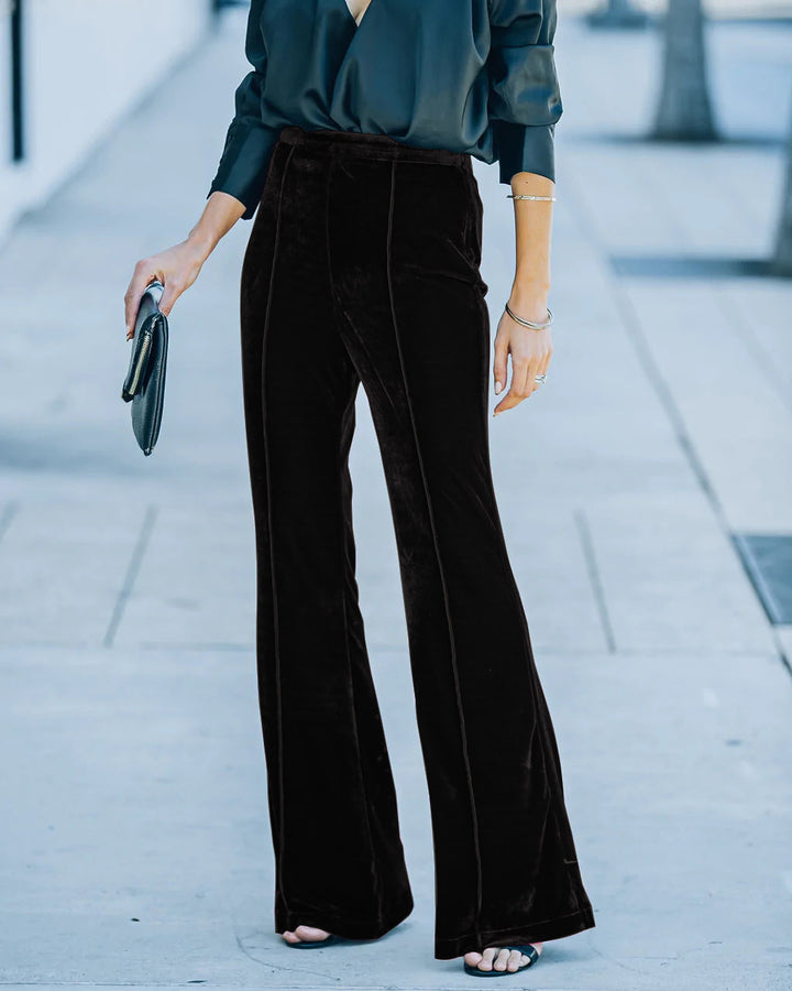 Damen High-Waist Samt Flared Weite Bein Hose Drune