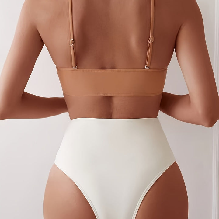 Damen Hochgeschnittenes Bikini-Set mit schickem Gold-Detail Drune