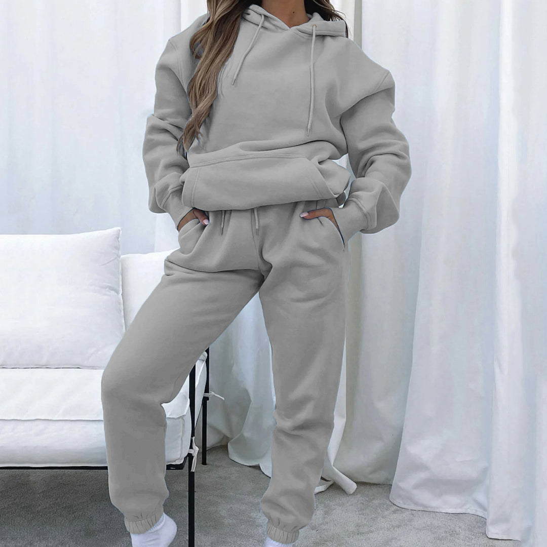 Damen kuscheliges Cropped-Kapuzen-Lounge-Set mit hochgeschnittener Tunnelzug-Jogginghose Drune