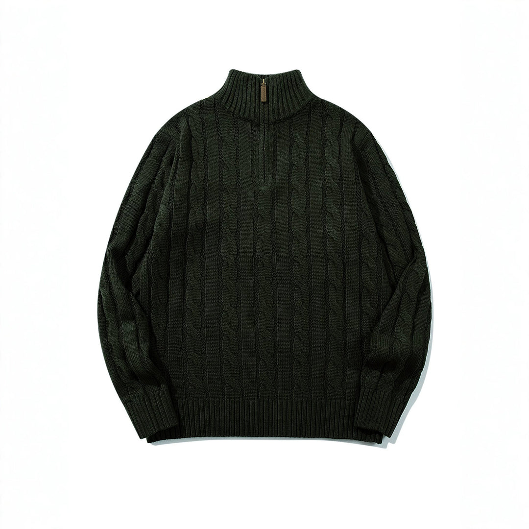 Unisex Zopfmuster-Halbzip-Pullover mit hohem Rippkragen und Oversize-Schnitt Drune