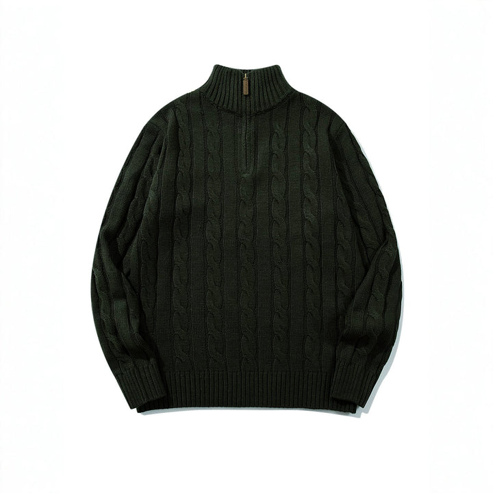Unisex Zopfmuster-Halbzip-Pullover mit hohem Rippkragen und Oversize-Schnitt Drune