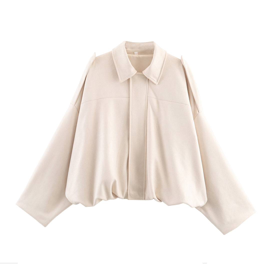 Damen nan oversized Cape-Jacke mit verdeckter Frontblende, Kragen und ballonförmigem Saum Drune