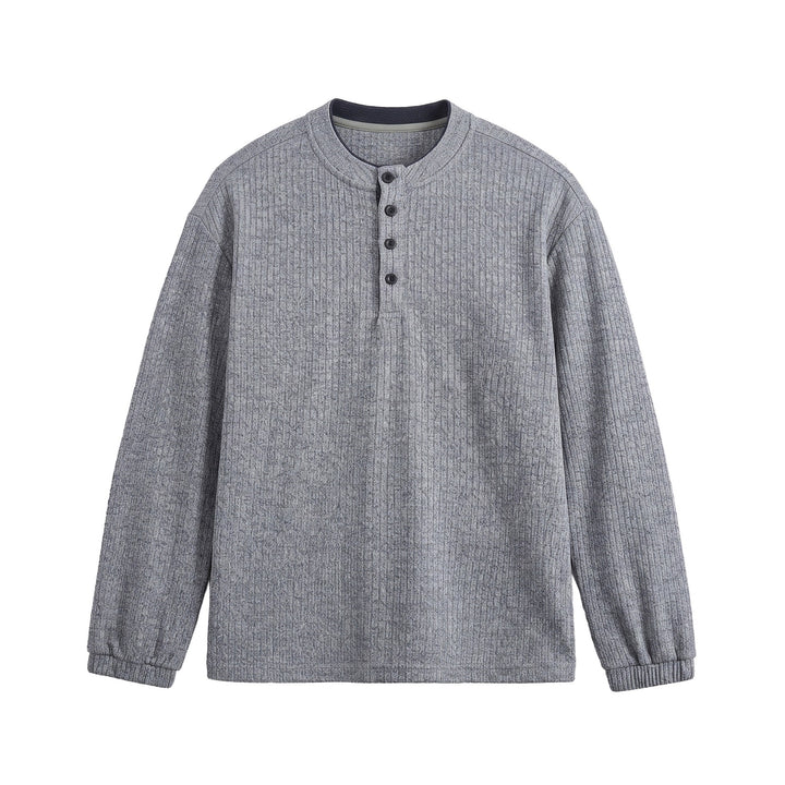 Herren Rippstruktur-Henley-Pullover mit Stehkragen und Knopfleiste Drune