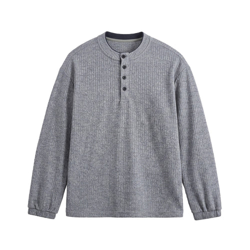 Herren Rippstruktur-Henley-Pullover mit Stehkragen und Knopfleiste Drune