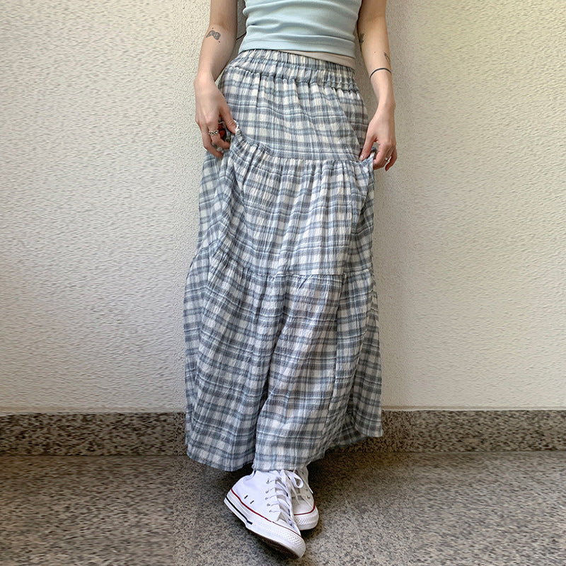 Damen Maxirock mit voluminösem Rüschen-Design und klassischem Karo-Muster Drune