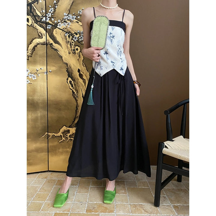 Damen Maxikleid mit floralem Oberteil und tiefem Rückenausschnitt Drune
