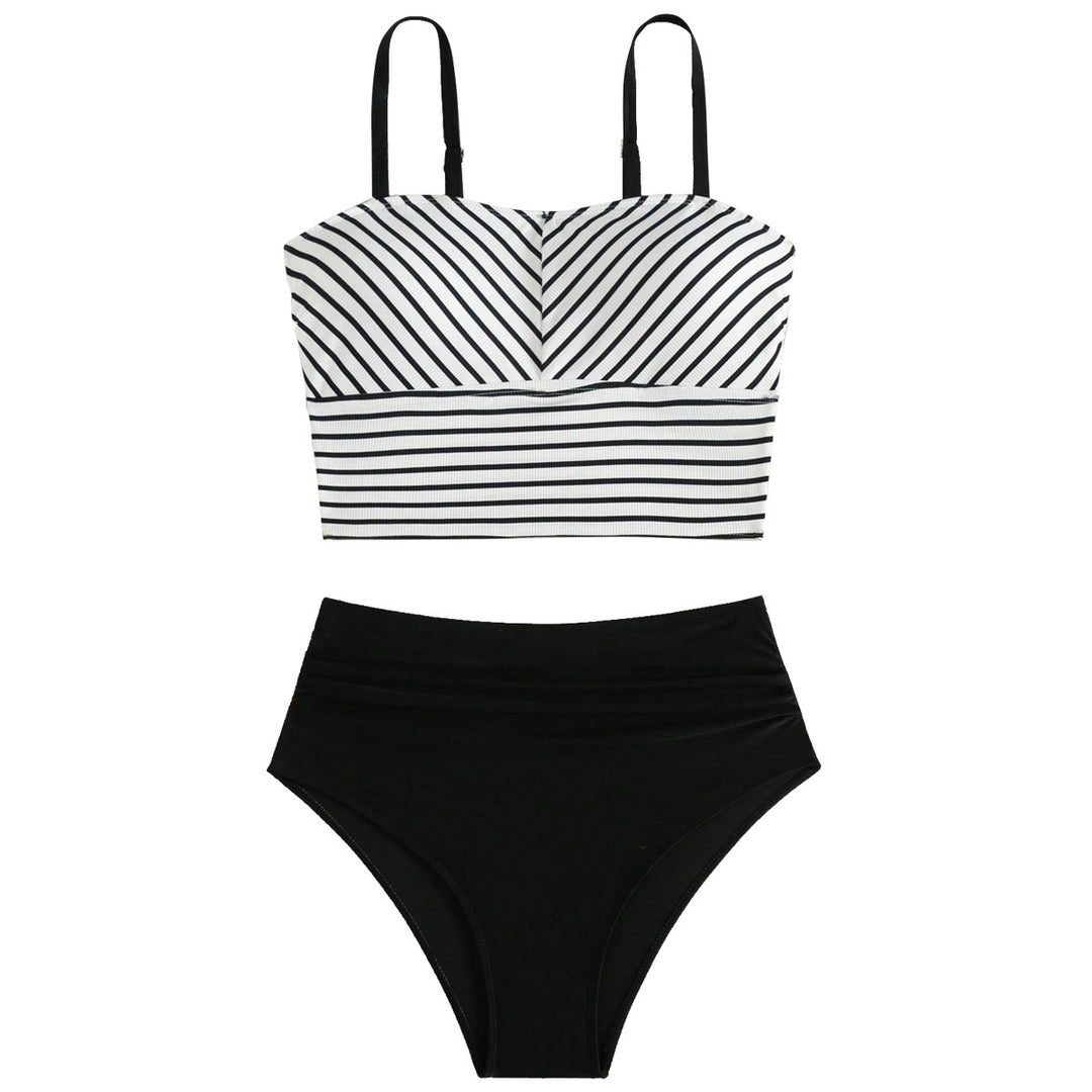 Damen Hochgeschnittener Bikini mit gestreiften Crop-Oberteil Drune