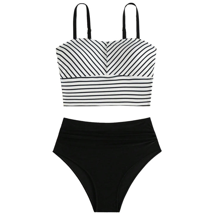 Damen Hochgeschnittener Bikini mit gestreiften Crop-Oberteil Drune