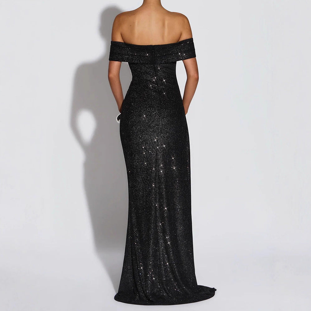 Damen Glamouröses Abendkleid mit atemberaubendem Schlitz und schimmernden Akzenten Drune