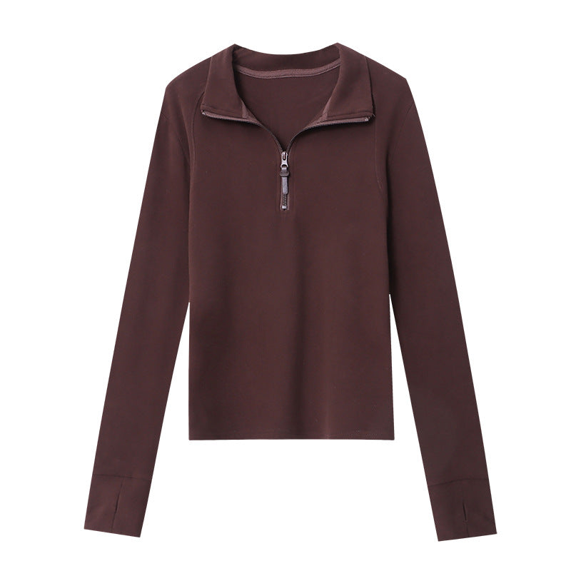 Damen langärmeliger Quarter-Zip Pullover mit hoher Passform und elastischen Bündchen Drune