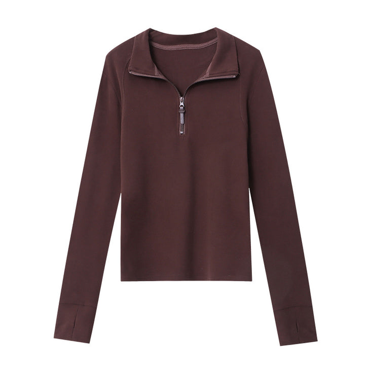 Damen langärmeliger Quarter-Zip Pullover mit hoher Passform und elastischen Bündchen Drune