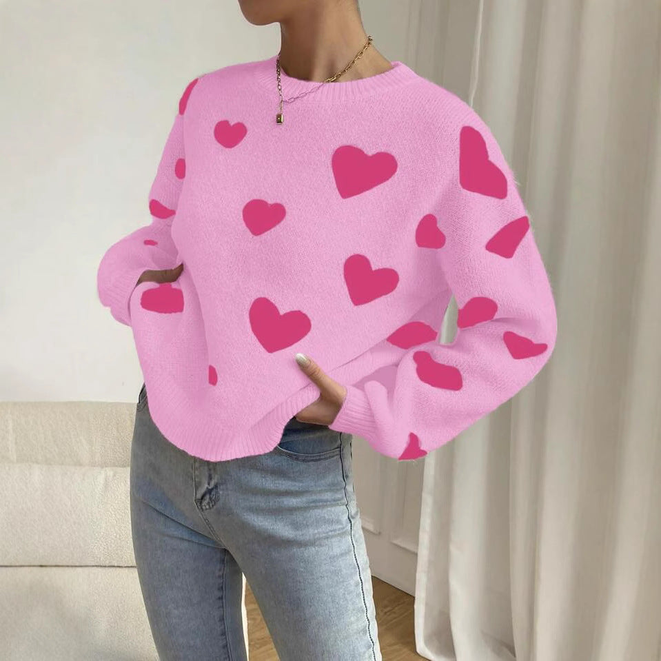 Damen Strickpullover mit auffälligem Herzdesign und lässigem Schnitt Drune