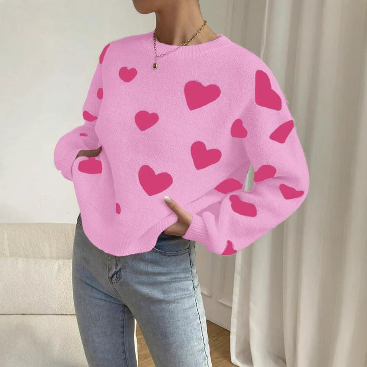 Damen Strickpullover mit auffälligem Herzdesign und lässigem Schnitt Drune