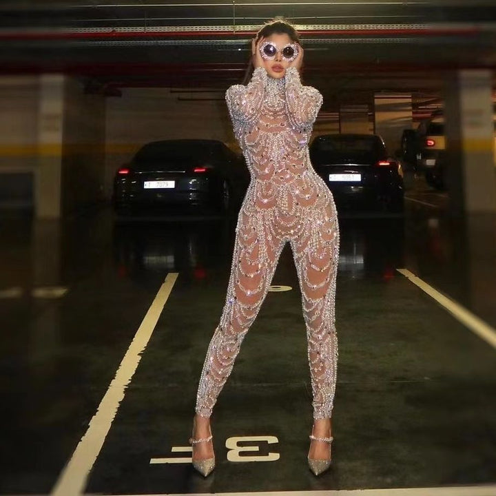 Drune | Figurbetontes durchscheinendes Paillettenkleid Jumpsuit