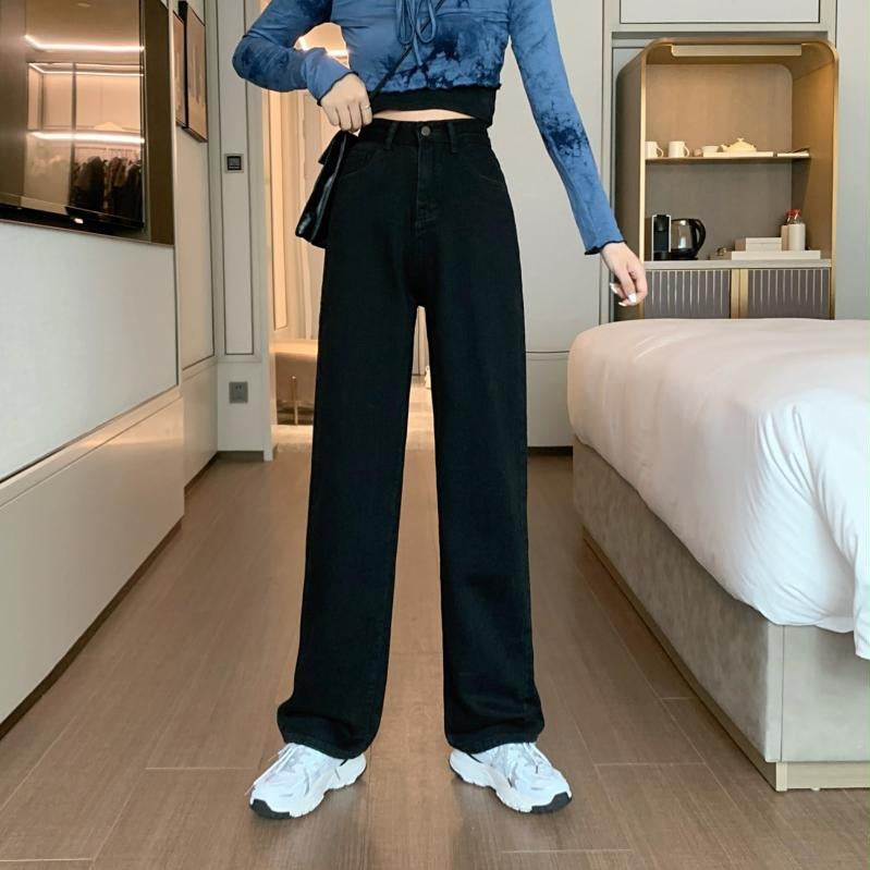 Damen Weit geschnittene Denim-Hose mit hohem Bund Drune