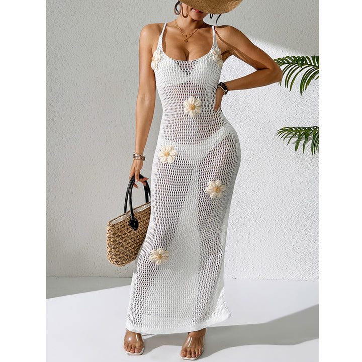 Damen Häkel-Strandkleid mit floralen Akzenten und schmalem Schnitt Drune