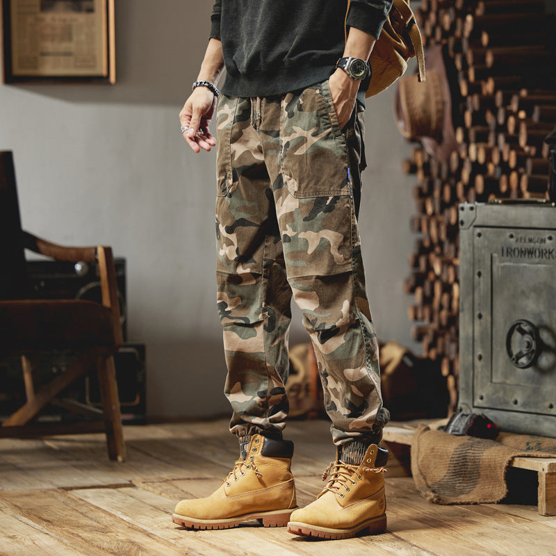 Herren Camouflage-Cargojogger aus robustem Ripstop mit Tunnelzugbund, Kniefalten und elastischen Bündchen Drune