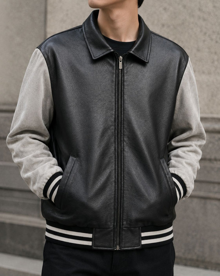 Herren Modische Bomberjacke aus Kunstleder Drune