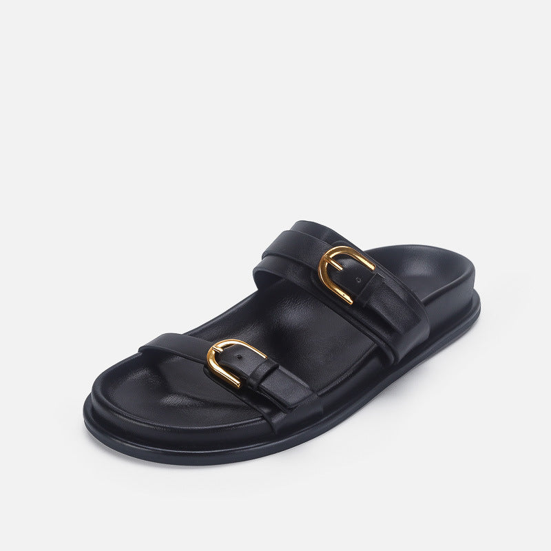Damen elegante Riemensandalen mit goldenen Schnallen Drune