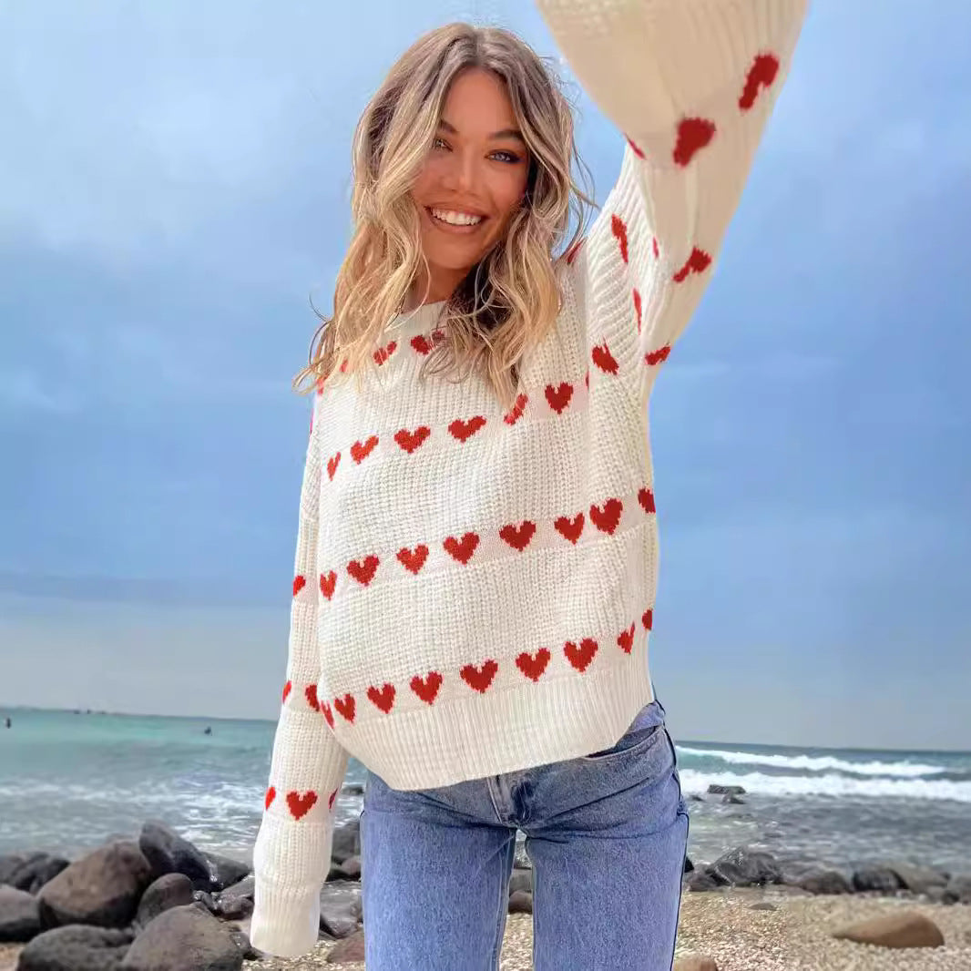 Damen kuscheliger Herzpullover mit weichem Strickmuster Drune