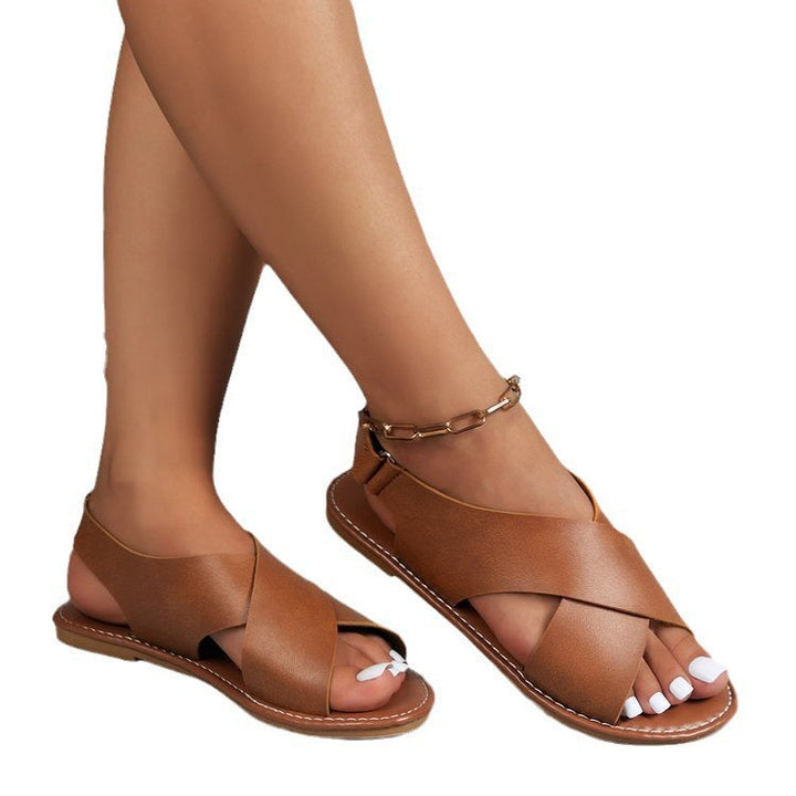 Damen Riemchen-Sandalen mit eleganten Kreuzriemen und modischem Schmuckdetail Drune