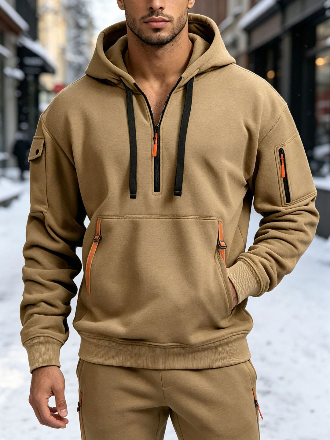 Herren Sportliche Kapuzenjacke mit seitlichen Reißverschlusstaschen Drune