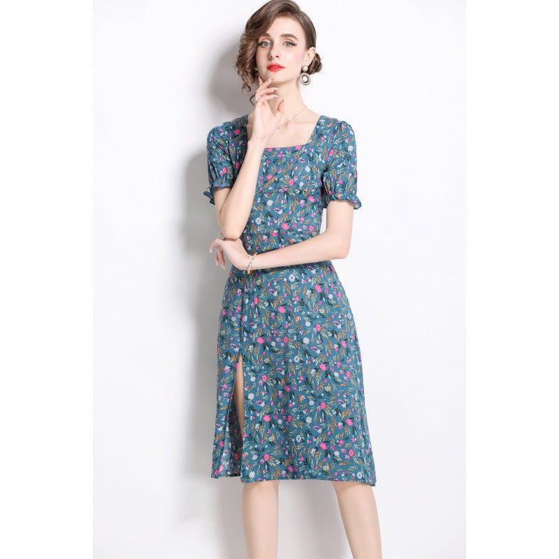 Damen Midikleid mit floralem Druck und seitlichem Schlitz Drune